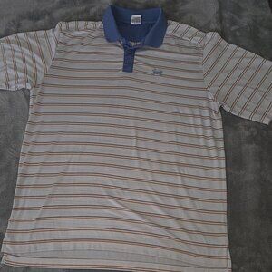 Under Armour Men’s Striped Polo Shirt – Size Large, Blue Collar